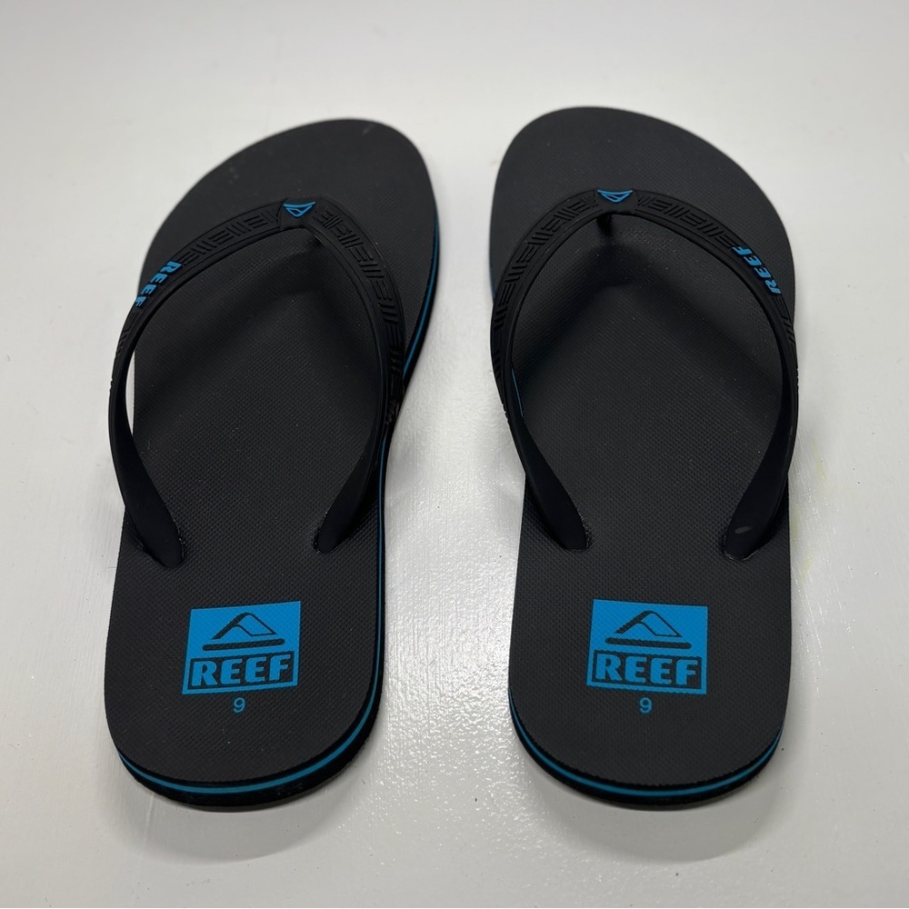 Reef Seaside Flip Flops Men’s Size 9 Black Blue Comfort Sandals - Picture 5 of 10
